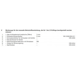 Werkzeuge laut PAL-Bereitstellungsunterlagen Seite 3
