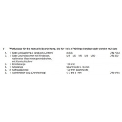 Werkzeuge laut PAL-Bereitstellungsliste