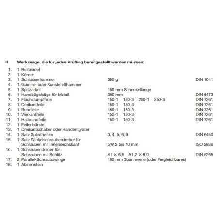 Schraubendreher laut PAL-Bereitstellungsunterlagen