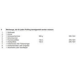 Werkzeuge laut PAL-Bereitstellungsunterlagen