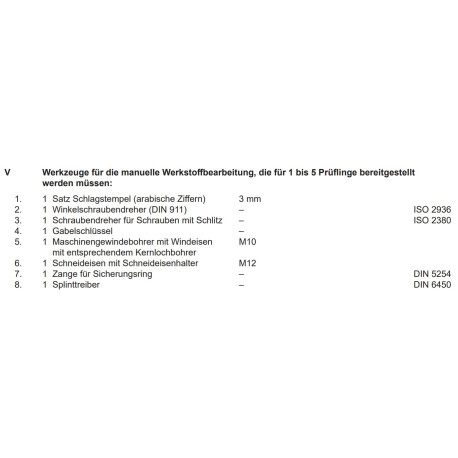 Diverse Werkzeuge laut PAL-Bereitstellungsunterlagen Seite 5