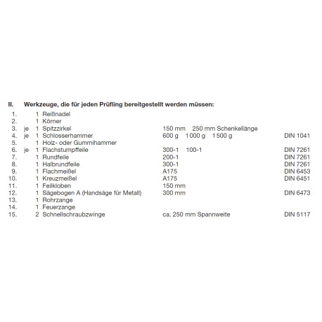 Werkzeuge laut PAL-Bereitstellungsunterlagen S.2 ohne Pos. 14