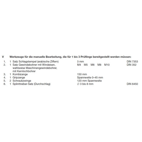 Werkzeuge laut PAL-Bereitstellungsliste