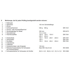 Werkzeuge laut PAL-Bereitstellungsliste