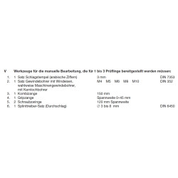 Werkzeuge laut PAL-Bereitstellungsliste