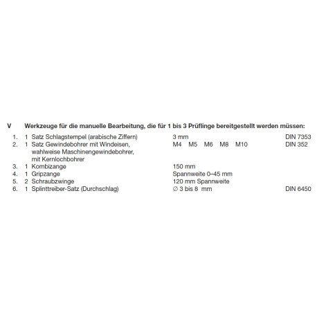Werkzeuge laut PAL-Bereitstellungsliste