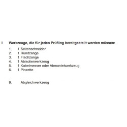 Werkzeuge laut PAL Bereitstellungsunterlagen