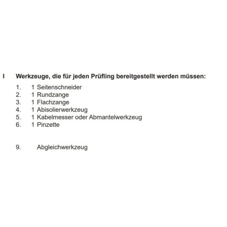 Werkzeuge laut PAL Bereitstellungsunterlagen