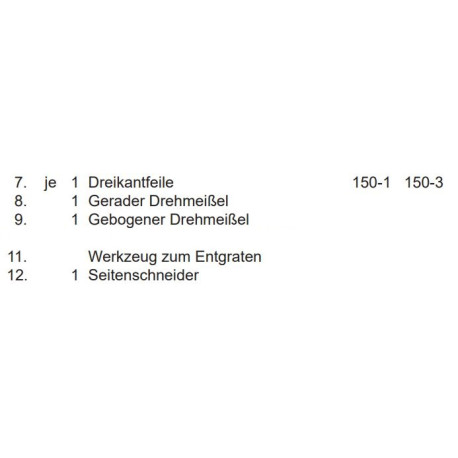 Werkzeuge laut PAL Bereitstellungsunterlagen ohne Pos. 10