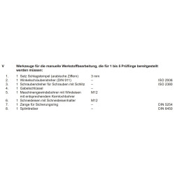 Diverse Werkzeuge laut PAL-Bereitstellungsunterlagen