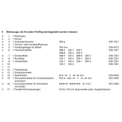 Werkzeuge laut PAL-Bereitstellungsunterlagen