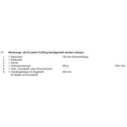 Werkzeuge laut PAL-Bereitstellungsunterlagen