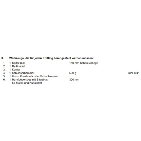 Werkzeuge laut PAL-Bereitstellungsunterlagen