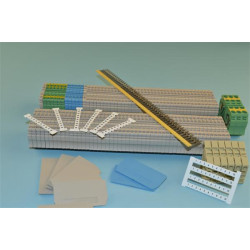 Reihenklemmen, Abschlußplatte, Verbindungsbrücken, Beschriftungsschilder