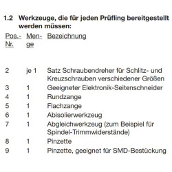 Diverse Werkzeuge laut PAL-Bereitstellungsunterlagen