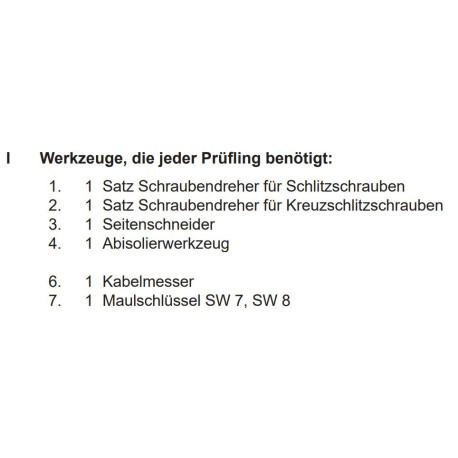 Werkzeuge laut PAL-Bereitstellungsunterlagen ohne Presszange