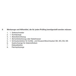 Werkzeuge laut PAL Bereitstellungsunterlagen