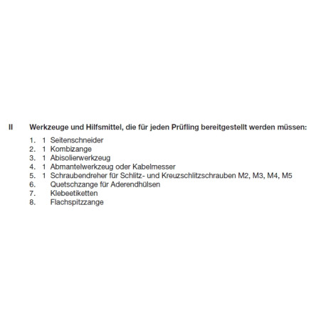 Werkzeuge laut PAL Bereitstellungsunterlagen