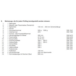 Werkzeuge laut PAL-Bereitstellungsunterlagen