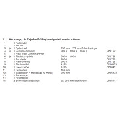 Werkzeuge laut PAL-Bereitstellungsunterlagen S.2 ohne Pos. 14