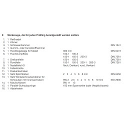 Werkzeuge laut PAL-Bereitstellungsunterlagen (PAL-Pos. II/6-11)