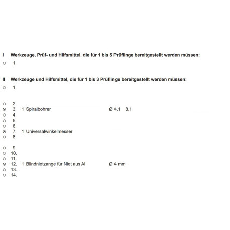 Variable Werkzeuge laut PAL-Bereitstellungsunterlagen