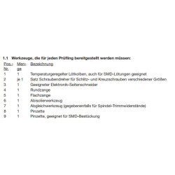 Werkzeuge laut PAL-Bereitstellungsunterlagen Seite 4 ohne Bleistift