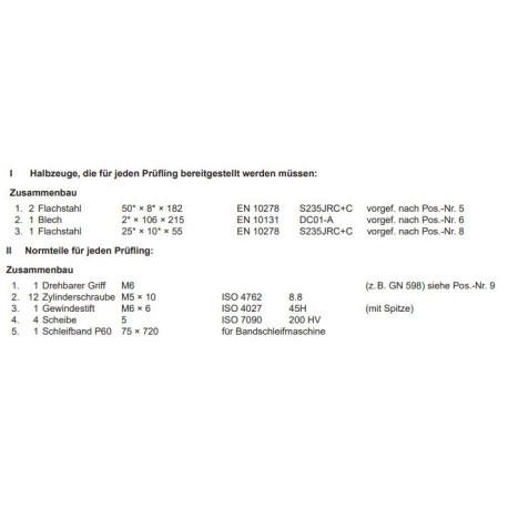 Zusammenbau Halbzeuge / Normteile