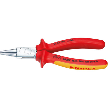 KNIPEX VDE-Rundzange 160 mm Kopf verchromt mit Zweikomponenten-Griff