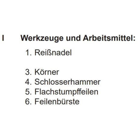 Werkzeuge laut PAL Bereitstellungsunterlagen ohne Pos. 2