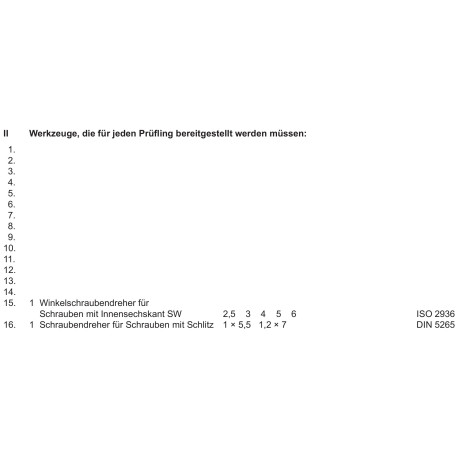 Schraubendreher laut PAL-Bereitstellungsunterlagen
