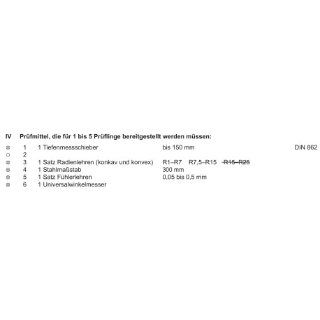 Diverse Prüfmittel laut PAL-Bereitstellungsunterlagen